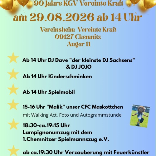 Wir suchen weitere Helfer und Unterstützer!90 Jahre KGV "Vereinte Kraft" e.V. am 29.08.2026.